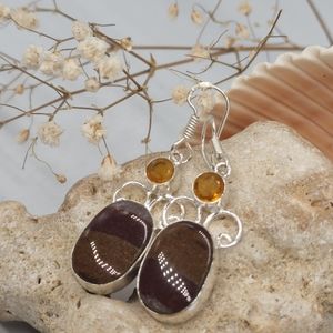 Natural Mookait/Citrine Quartz Stone 925 Silver Earrings